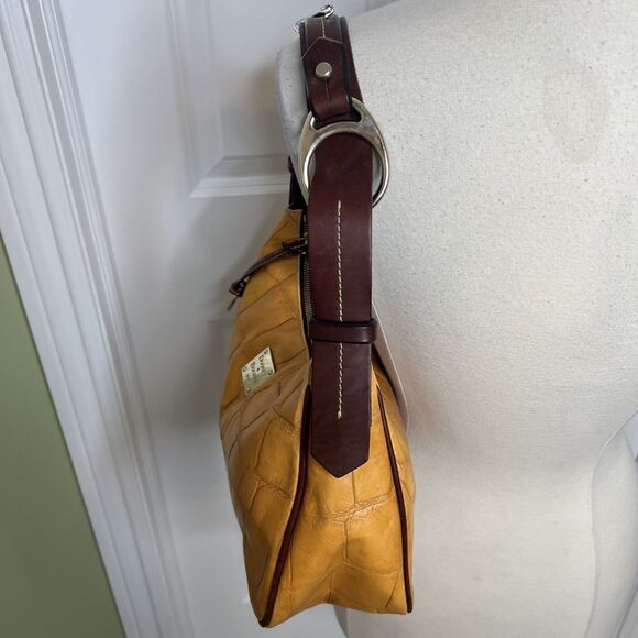 Dooney & Bourke Nile Shoulder Hobo Bag Vintage Yellow Croc Embossed Leather - Picture 4 of 16